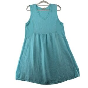 Terzo Millennio 100% Linen Sleeveless V-Neck Dress Womens X-Large Turquoise
